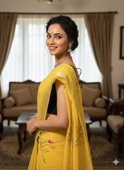 Hand Brush Painted Cotton Linen Saree