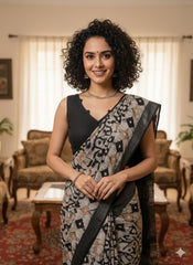 Batik Printed Cotton Linen Saree