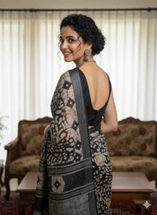 Batik Printed Cotton Linen Saree