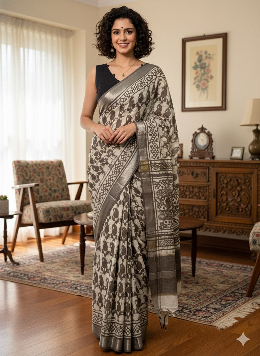 Kashish Printed Cotton Linen Saree