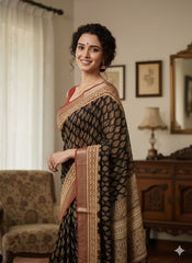 Kalamkari Printed Cotton Linen Saree