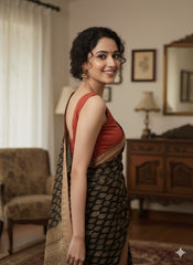 Kalamkari Printed Cotton Linen Saree