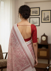 Hand Block Printed Cotton Linen Saree