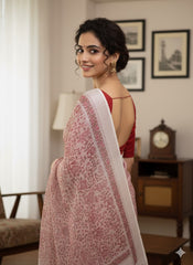 Hand Block Printed Cotton Linen Saree