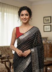 Hand Block Printed Cotton Linen Saree