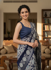 Batik Printed Cotton Linen Saree