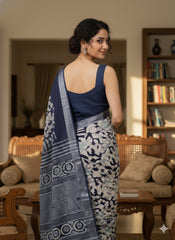 Batik Printed Cotton Linen Saree