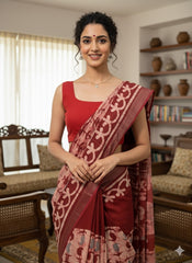 Batik Printed Cotton Linen Saree