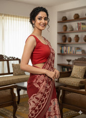 Batik Printed Cotton Linen Saree