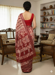 Batik Printed Cotton Linen Saree