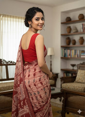 Batik Printed Cotton Linen Saree