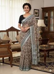 AJRAKH DABO Printed Cotton Linen Saree
