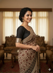 AJRAKH DABO Printed Cotton Linen Saree