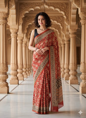 Kalamkari Hand Block Printed Chanderi Silk Saree