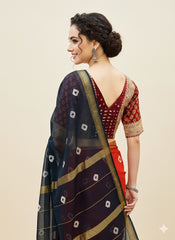 Ajrakh Mashru Silk Mirror Work Padded/Non-Padded Blouse