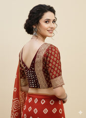 Ajrakh Mashru Silk Mirror Work Padded/Non-Padded Blouse