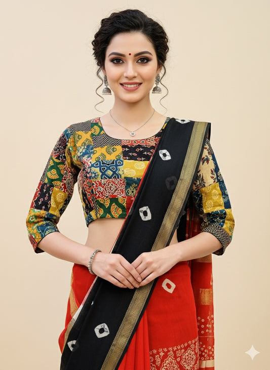 Ajrakh Patchwork Padded Blouse