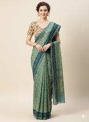 Chanderi Silk Saree in Dabo & Ajrakh Print