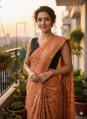 AJRAKH DABO Hand Block Printed Chanderi Silk Saree