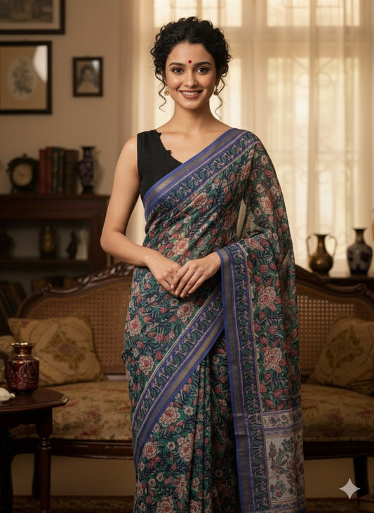 Hand Block Printed Chanderi Silk Saree