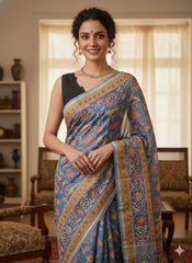 SANGANERI Hand Block Printed Chanderi Silk Saree