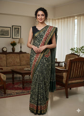 Hand Block Printed Maheshwari Silk Saree