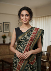 Hand Block Printed Maheshwari Silk Saree