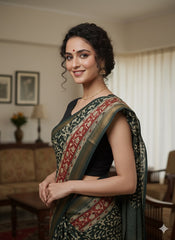 Hand Block Printed Maheshwari Silk Saree