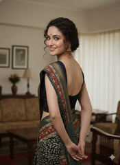 Hand Block Printed Maheshwari Silk Saree