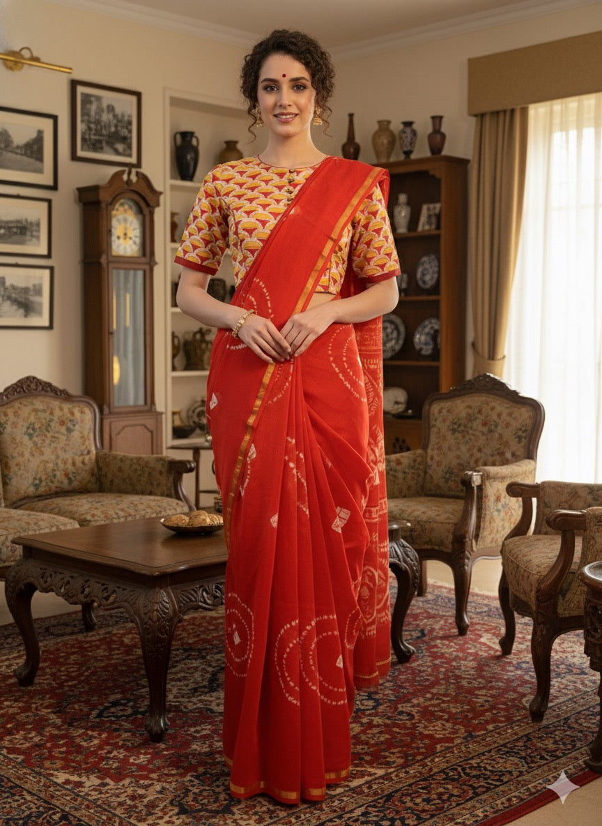 Shibori Needle Art Dyed Chanderi Silk Saree