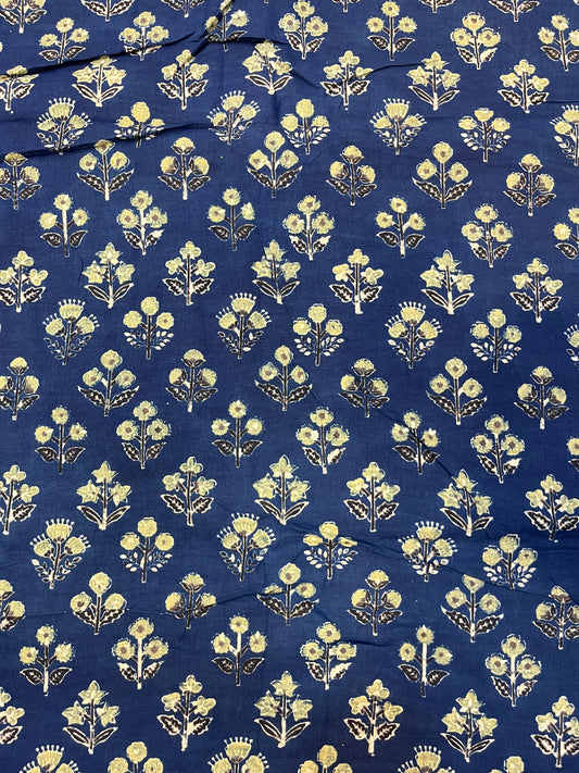 Beige Floral Print on Indigo