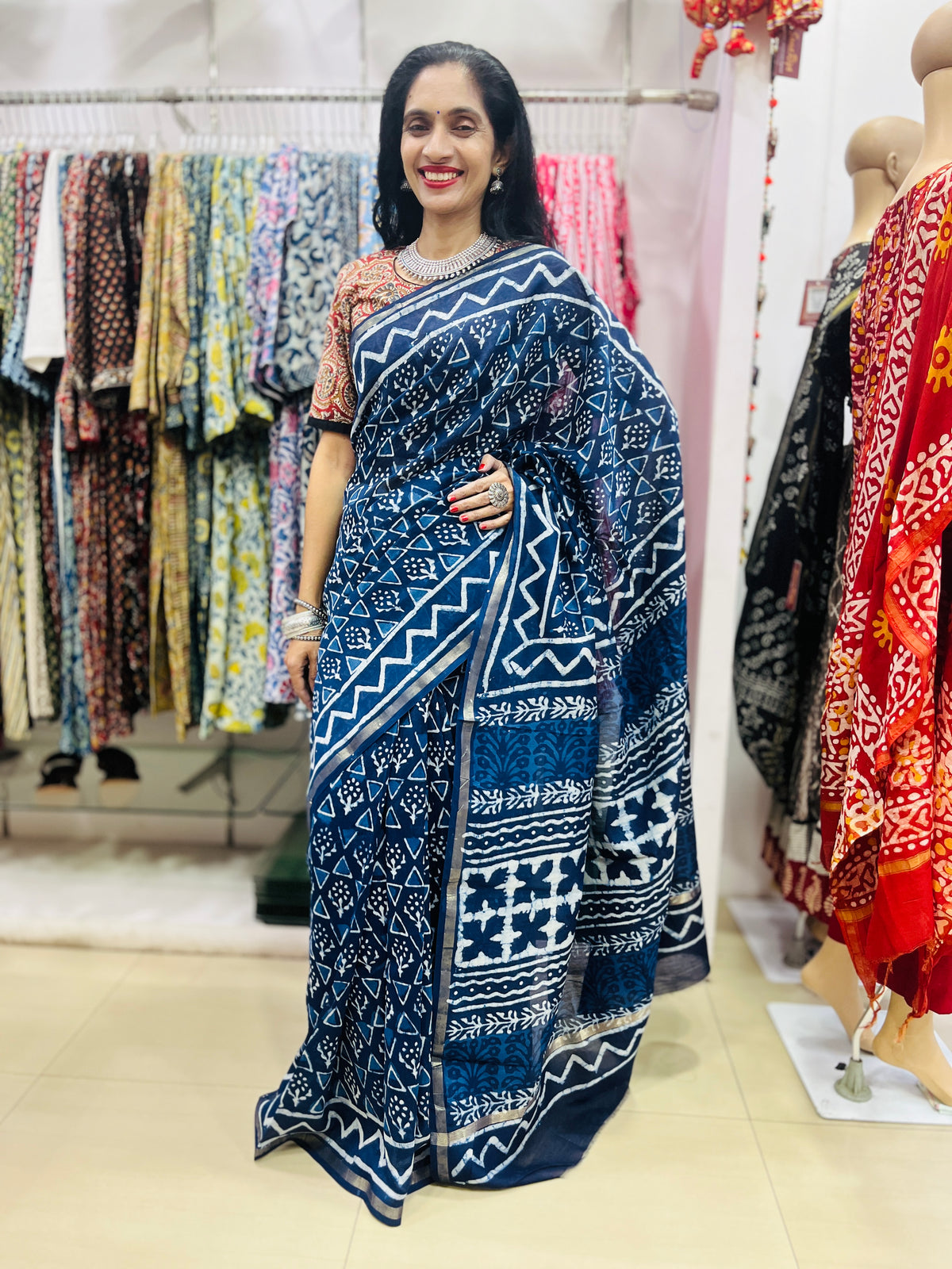 Natural Indigo Dyed Chanderi Silk Saree