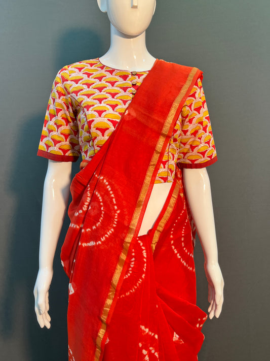 Shibori Needle Art Dyed Chanderi Silk Saree