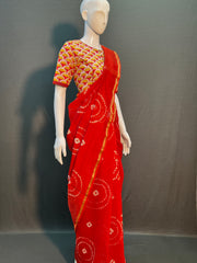 Shibori Needle Art Dyed Chanderi Silk Saree