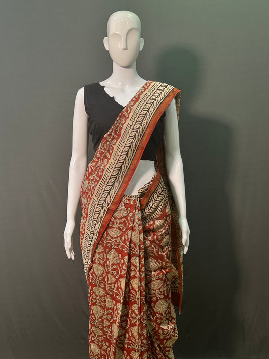 Kalamkari Hand Block Printed Chanderi Silk Saree