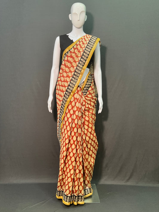 Hand Block Printed Chanderi Silk Saree