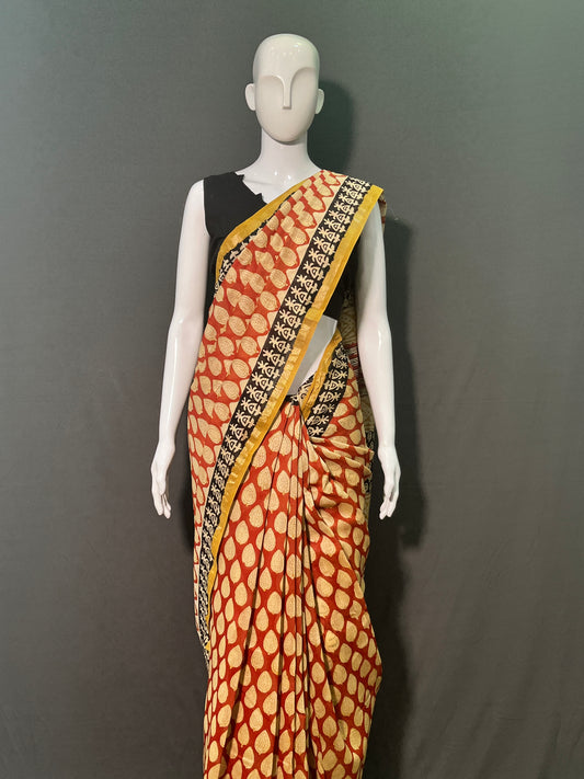 Hand Block Printed Chanderi Silk Saree