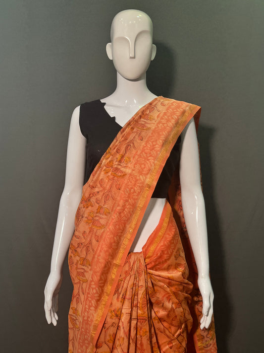 AJRAKH DABO Hand Block Printed Chanderi Silk Saree
