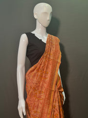 AJRAKH DABO Hand Block Printed Chanderi Silk Saree