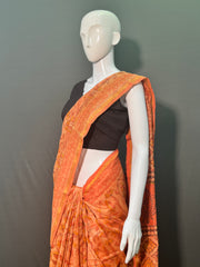 AJRAKH DABO Hand Block Printed Chanderi Silk Saree