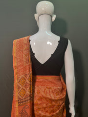 AJRAKH DABO Hand Block Printed Chanderi Silk Saree