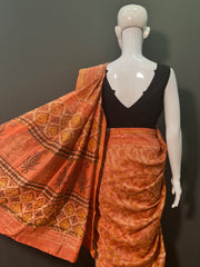 AJRAKH DABO Hand Block Printed Chanderi Silk Saree