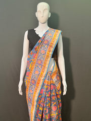 SANGANERI Hand Block Printed Chanderi Silk Saree