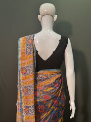 SANGANERI Hand Block Printed Chanderi Silk Saree