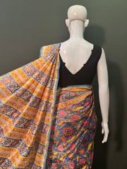 SANGANERI Hand Block Printed Chanderi Silk Saree