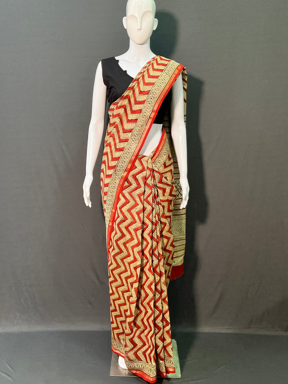 Hand Block Printed Chanderi Silk Saree