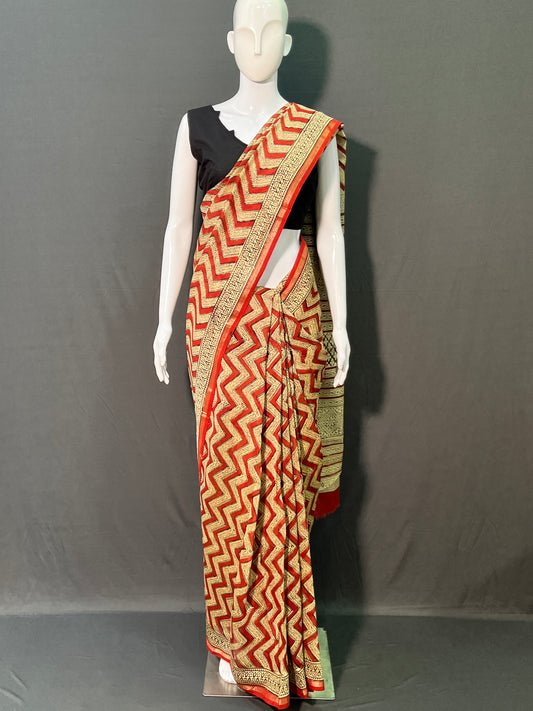 Hand Block Printed Chanderi Silk Saree