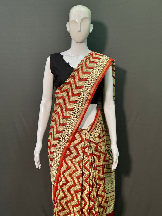 Hand Block Printed Chanderi Silk Saree