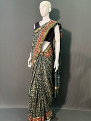 Hand Block Printed Maheshwari Silk Saree