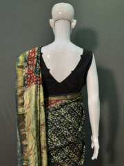 Hand Block Printed Maheshwari Silk Saree